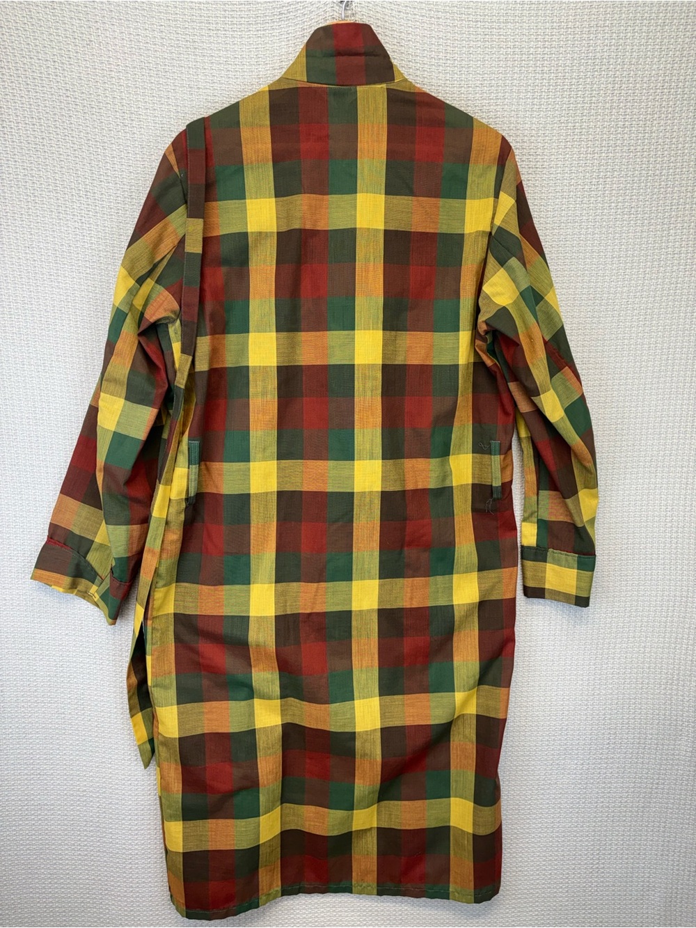 Men's Plaid Long Coat in Red, Yellow & Green - Picture 8 of 11